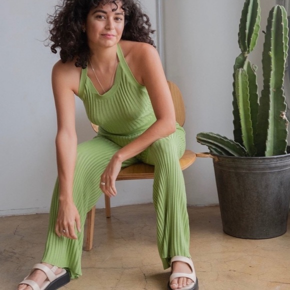 Callahan Pants - Revolve Callahan Elodie Knitwear Flare Pant Ribbed Basil Green Small